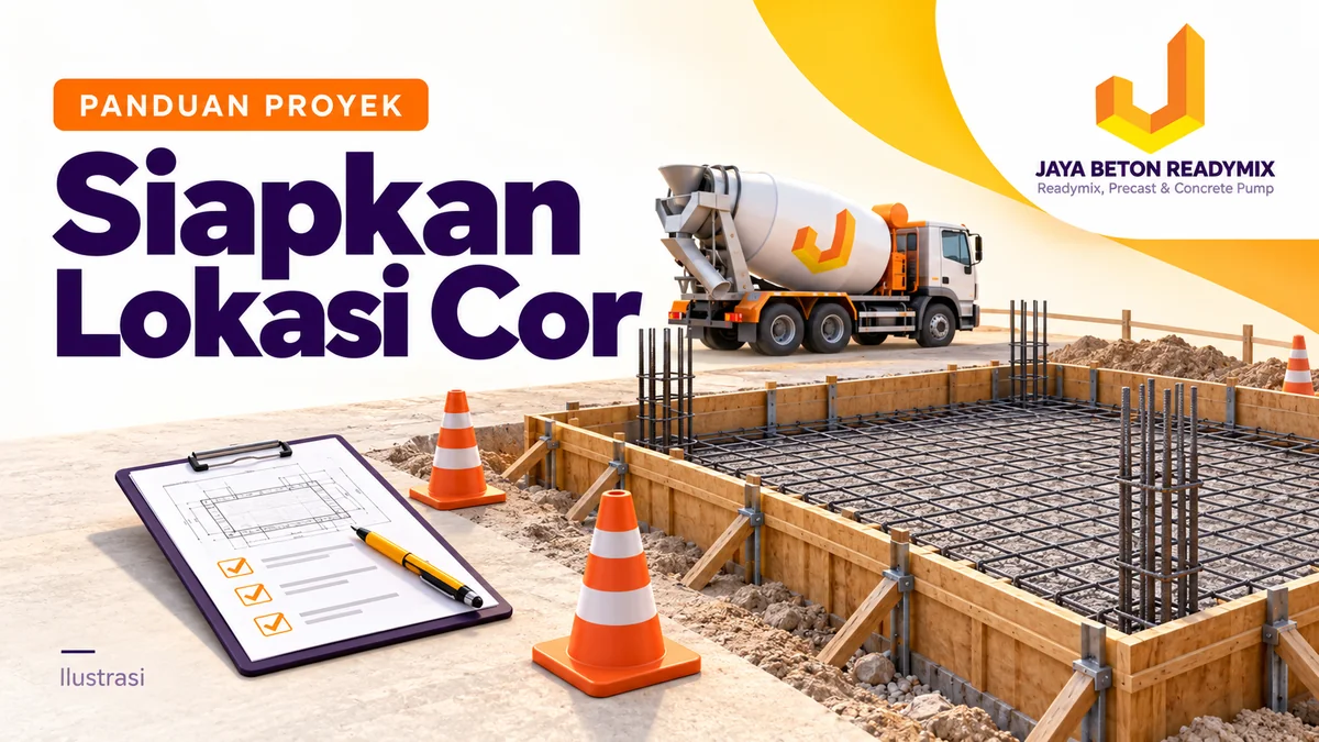 Ilustrasi persiapan lokasi pengecoran — panduan Jaya Beton Readymix